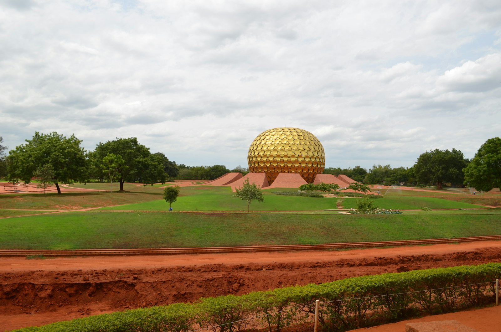 Matrimandir and landscaped grounds in Auroville, India