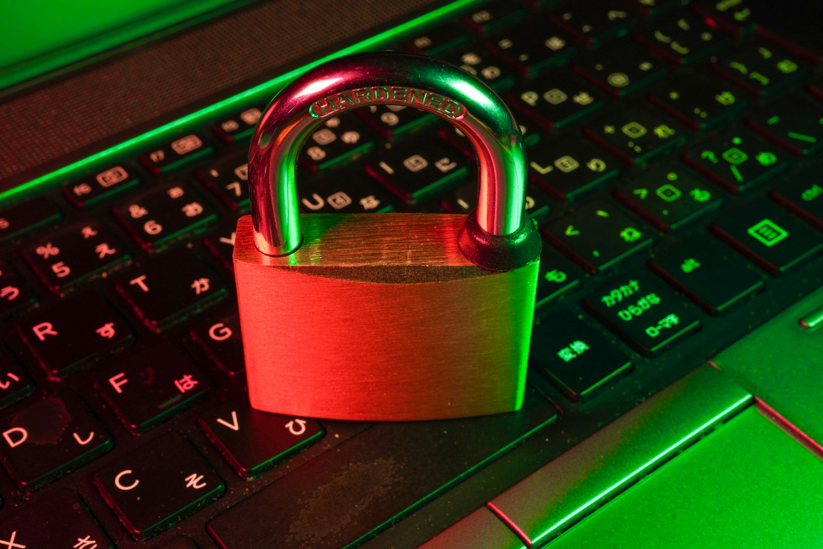 Padlock on a keyboard illustrating digital security