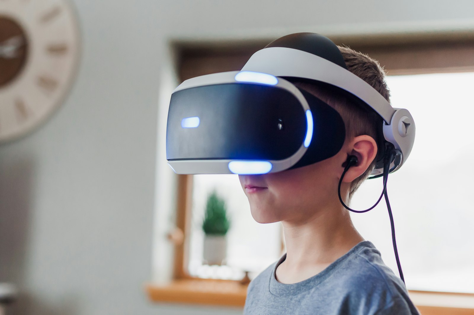 Person wearing a virtual-reality headset