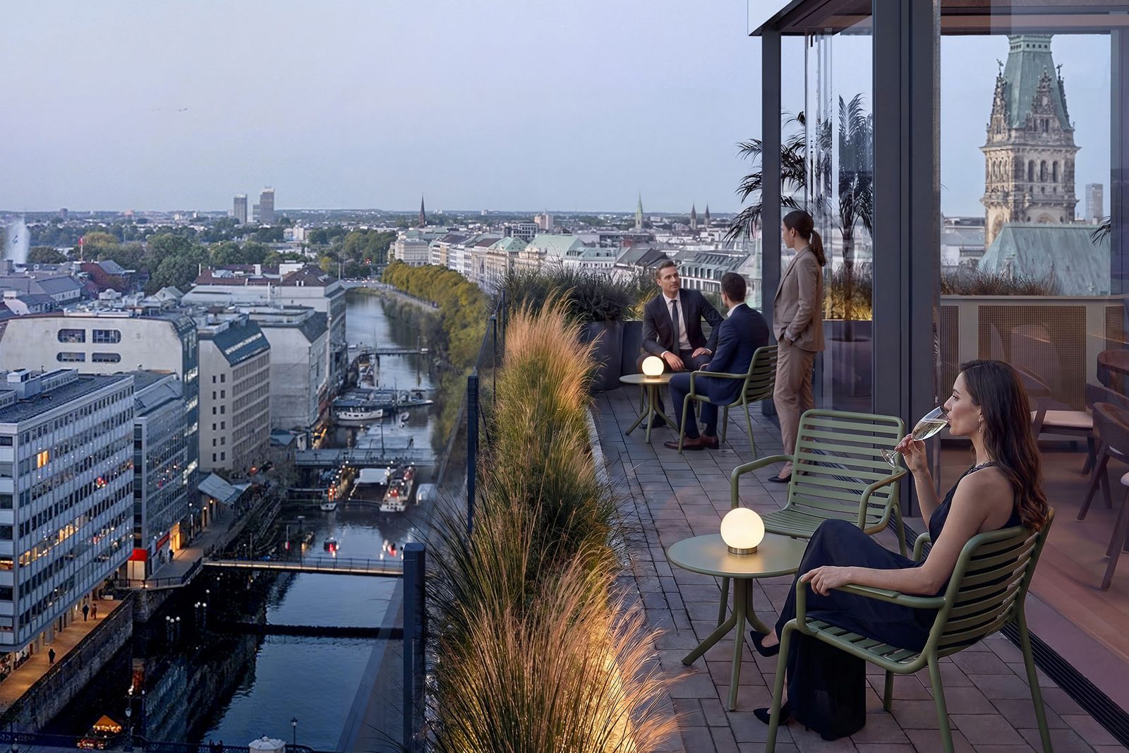 Rendering of the tenth-floor rooftop terrace planned for The Hoxton, Hamburg