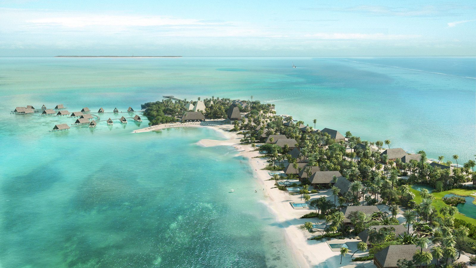 Aerial rendering of the planned Four Seasons Caye Chapel resort in Belize
